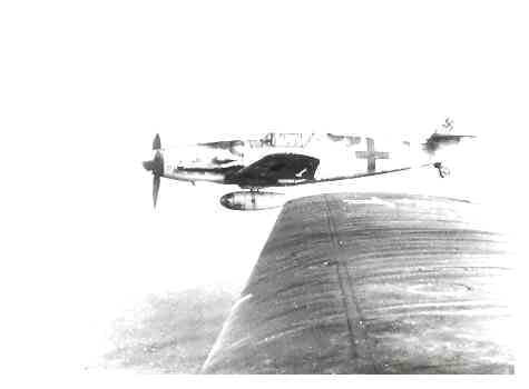 Me-109 off wingtip of B-17